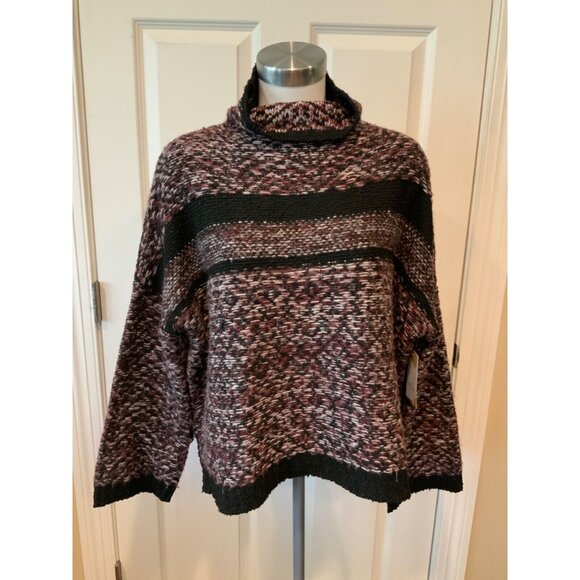 John + Jenn Purple & Black Striped Mock Neck Knit Sweater, Size S - Picture 1 of 8